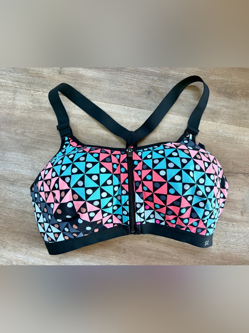 Woman’s Victoria Secret Geometric Print Active Sports Bra - Pink & Blue 36 DD
